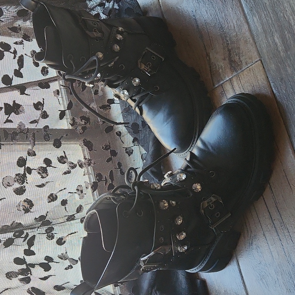 Rhinestone Combat Boots